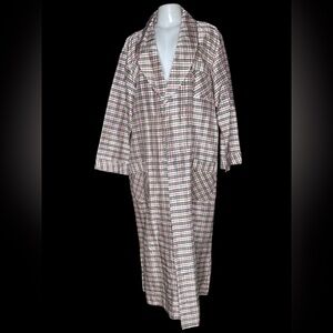 Vintage 70s PLAZA Plaid Satin Duster Robe Small -Oversized Housecoat, Loungewear